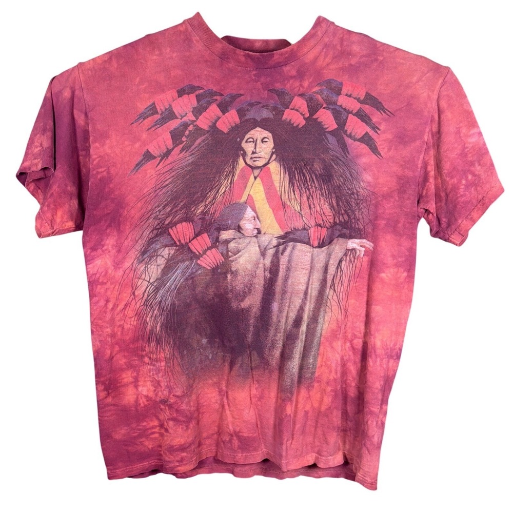 The Mountain‎ Vintage Native American Tie Dye Graphic T-Shirt Red Burgundy Large
